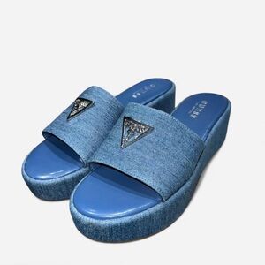 Guess Women's Blue Denim Slide Sandals